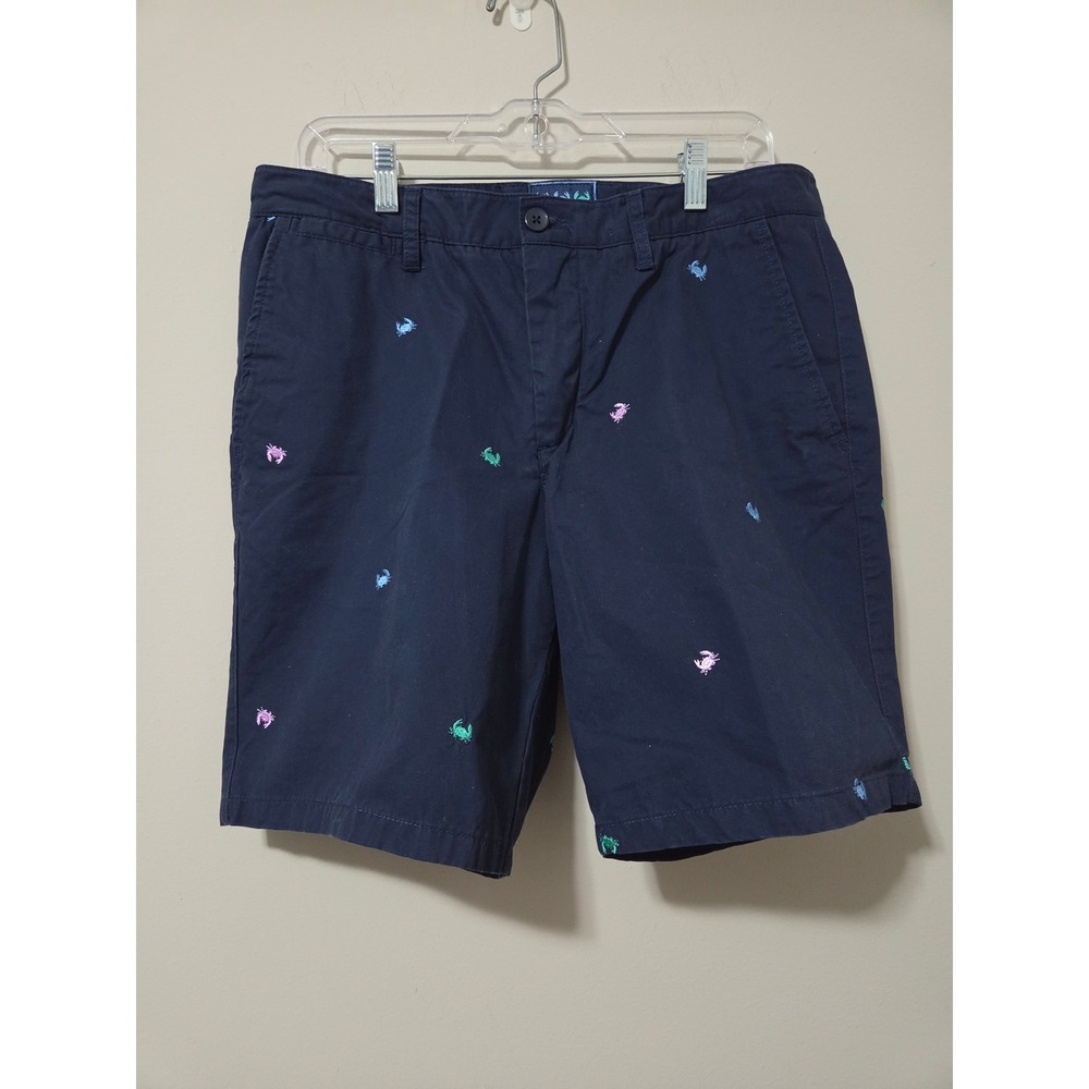 Charleston Threads Mens Navy Blue Crab‎ Embroidered Chino Shorts Size 32 Cotton
